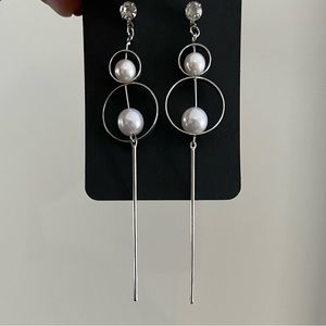 Silver Mod Rhinestone Dangle Earrings